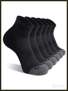 6 Pack Men's Athletic Ankle Socks Cushioned Cotton Running Black Arch Support